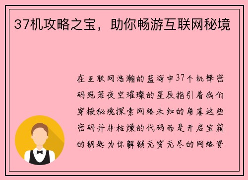 37机攻略之宝，助你畅游互联网秘境